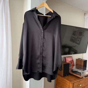 Satin Black Button-down Blouse